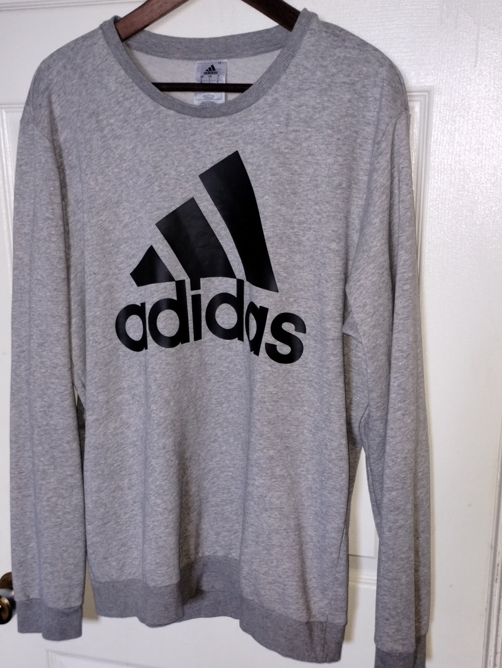 adidas Men’s Heather Grey Crewneck Sweatshirt with Black Logo Size L